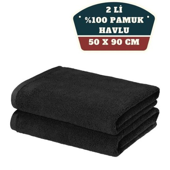 Engithalat 2'li Mikrofiber El Yüz Spor Havlusu 50x90 Siyah