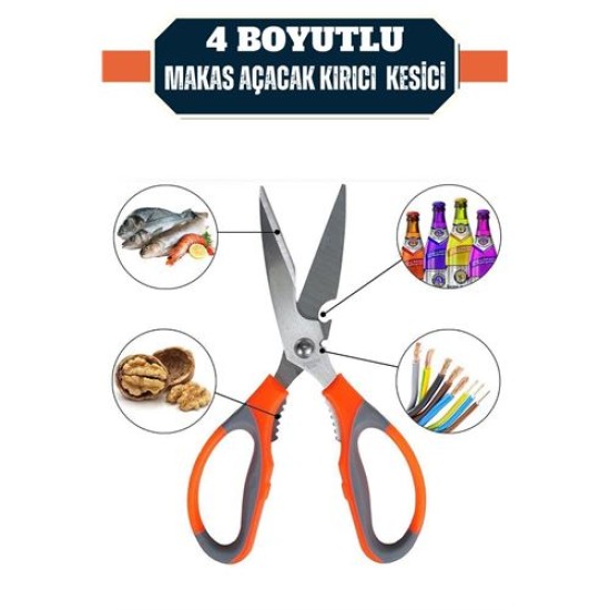 ModaCar Kuhn 4 Boyutlu Mutfak Makası Açacak Kırıcı Kesici ModaCar Kuhn 4 Boyutlu Mutfak Makası Açacak Kırıcı Kesici