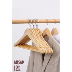 Engithalat Natural Ahşap Elbise Askısı 12 ADET Montague Design