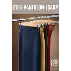 Engithalat Etek Pantolon Eşarp Kıskaçlı Askı 8 Adet Ahşap