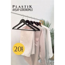 Engithalat Ahşap Görünüm Plastik Askı 20 ADET SİYAH