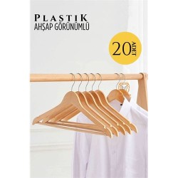 Engithalat Ahşap Görünüm Plastik Askı 20 ADET KREM