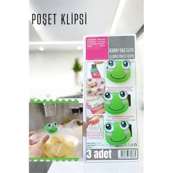 Engithalat Sevimli Poşet Klipsi Kurbağa 3 Adet Ataç