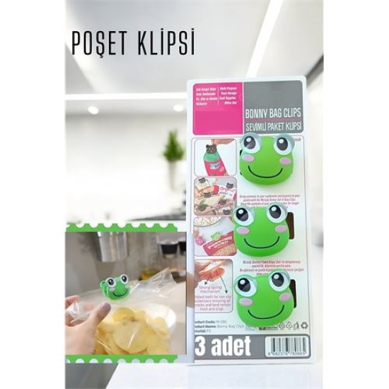 ModaCar Sevimli Poşet Klipsi Kurbağa 3 Adet Ataç ModaCar Sevimli Poşet Klipsi Kurbağa 3 Adet Ataç
