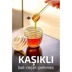 Engithalat Kaşıklı Kristal Bal Kavanozu Reçel Pekmez Sos Kavanozu