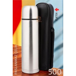 Engithalat Çelik Kılıflı Termos 500 ML Deri Kılıflı Çelik Matara