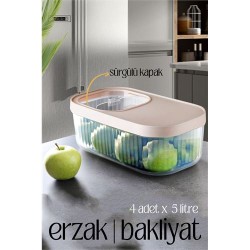 Engithalat MultiBox Erzak Bakliyat Kutusu Sürgülü Kapak 5 Litre 4 ADET