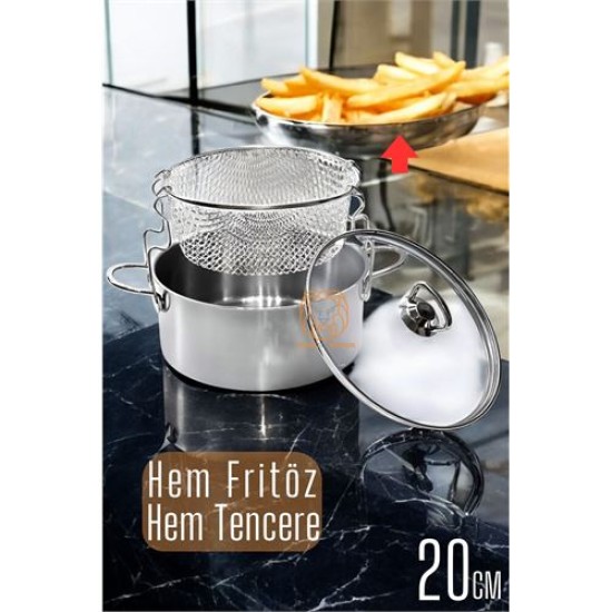 ModaCar Fritözlü Tencere Multi Kullanım Çelik 20 CM Patates Kızartma Tenceresi ModaCar Fritözlü Tencere Multi Kullanım Çelik 20 CM Patates Kızartma Tenceresi
