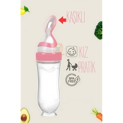 Engithalat Kaşıklı Mama Silikon Biberon KIZ Bebek Besleyici