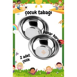 Engithalat Derin Çocuk Tabağı Güvenli Kenarlı Çelik 2 Adet 16 cm