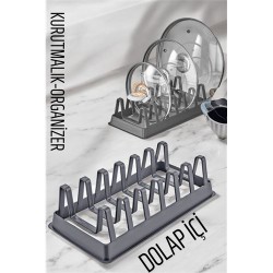 Engithalat Tabak Düzenleyici Kurutmalık Dolap İçi Tencere Kapak Organizer GRİ