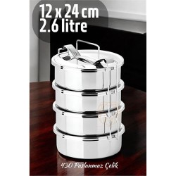 Engithalat Sefer Tası Yemek Kabı Paslanmaz Çelik 4 Katlı 12 cm 650 ml