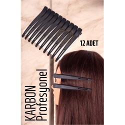 Engithalat Saç Klipsi Karbon Plastik Toka Profesyonel 12 Adet