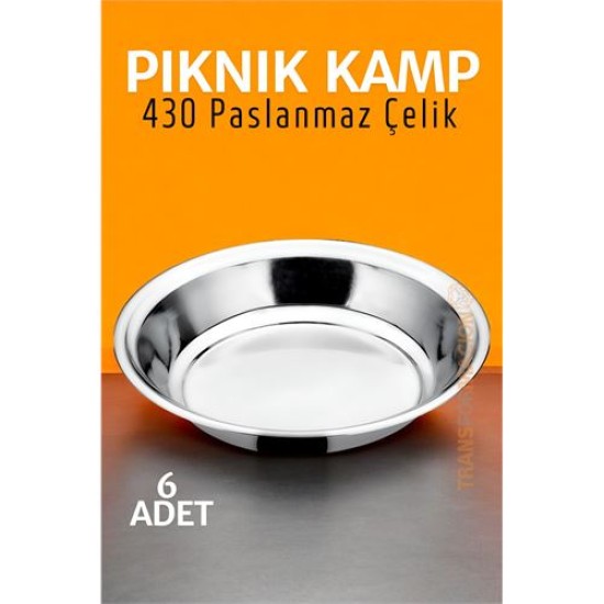 ModaCar Paslanmaz Çelik Tabak Seti Kamp Piknik Tabağı 6 ADET ModaCar Paslanmaz Çelik Tabak Seti Kamp Piknik Tabağı 6 ADET