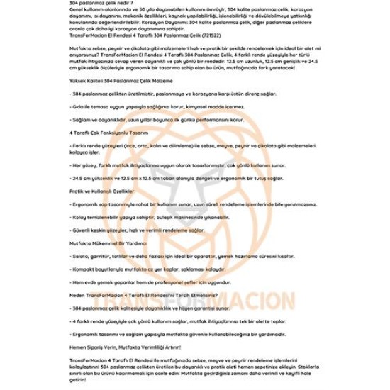 ModaCarEl Rendesi 4 Taraflı 304 Paslanmaz Çelik ModaCarEl Rendesi 4 Taraflı 304 Paslanmaz Çelik