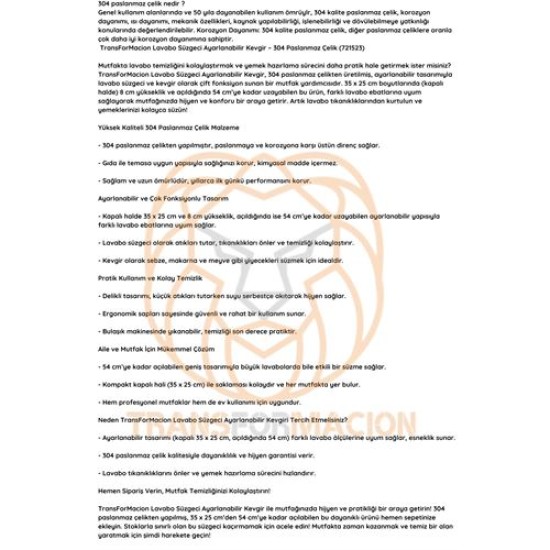 ModaCar Lavabo Süzgeci Ayarlanabilir Kevgir 304 Paslanmaz Çelik ModaCar Lavabo Süzgeci Ayarlanabilir Kevgir 304 Paslanmaz Çelik