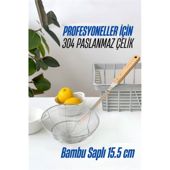 Modacar Bambu Saplı Kevgir Süzgeç 304 Paslanmaz Çelik 15.5 cm Modacar Bambu Saplı Kevgir Süzgeç 304 Paslanmaz Çelik 15.5 cm