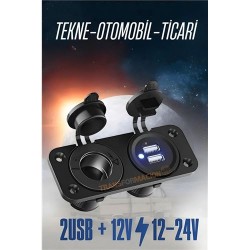Engithalat USB + 12-24 Volt Çakmak Giriş Soket Tekne Oto Kamyonet Soketi Marine Tip Soket 7