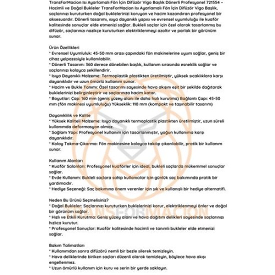 ModaCar Isı Ayarlamalı Fön Için Difüzör Vigo Başlık Dönerli Profesyonel ModaCar Isı Ayarlamalı Fön Için Difüzör Vigo Başlık Dönerli Profesyonel