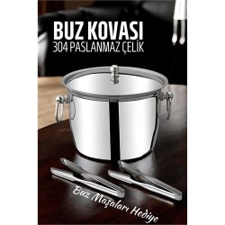 Engithalat Buz Kovası 304 Paslanmaz Çelik ve Buz Maşası Seti Buz Termosu