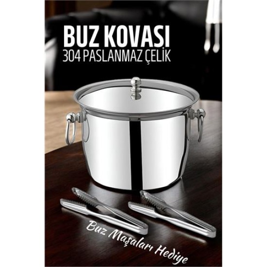 ModaCar Buz Kovası 304 Paslanmaz Çelik ve Buz Maşası Seti Buz Termosu ModaCar Buz Kovası 304 Paslanmaz Çelik ve Buz Maşası Seti Buz Termosu