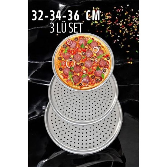 ModaCar Delikli Pizza Lahmacun Tepsisi Çelik 32-34-36 CM 3 lü SET ModaCar Delikli Pizza Lahmacun Tepsisi Çelik 32-34-36 CM 3 lü SET