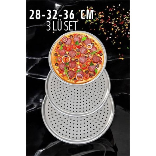 ModaCar Delikli Pizza Lahmacun Tepsisi Çelik 28-32-36 CM 3 lü SET ModaCar Delikli Pizza Lahmacun Tepsisi Çelik 28-32-36 CM 3 lü SET