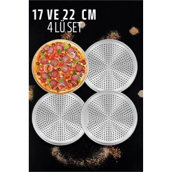Engithalat Delikli Pizza Lahmacun Tepsisi Çelik 17 ve 22 CM 4 lü SET