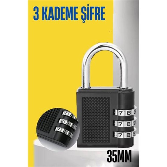 Modacar Şifreli Asma Kilit 3 Kademe 35 mm Modacar Şifreli Asma Kilit 3 Kademe 35 mm