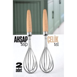 Engithalat Ahşap Saplı Çelik Çırpıcı - Yumurta ve Sos Çırpıcı, Mutfak Çırpıcısı, Çırpma Teli
