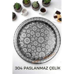 Engithalat Servis Tepsisi - Çelik Çay Tepsisi  Şık Desenli Tepsi 36 CM