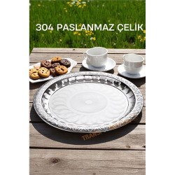 Engithalat Servis Tepsisi - Çelik Çay Tepsisi  Şık Desenli Tepsi 44 CM