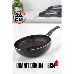 Engithalat Granit Döküm 8 Cm Derin Wok Tava - Yapışmaz Wok Tava - 24 Cm