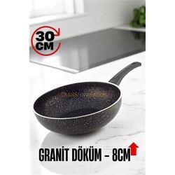 Engithalat Granit Döküm 8 Cm Derin Wok Tava - Yapışmaz Wok Tava -  30 Cm