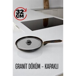 Engithalat Granit Döküm Tava Paslanmaz Çelik Kapaklı -Yapışmaz Taban 32 Cm