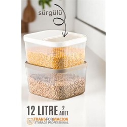 Modacar Erzak Bakliyat Kutusu Sürgülü Kapak Saklama Kabı 12 Litre 2 ADET