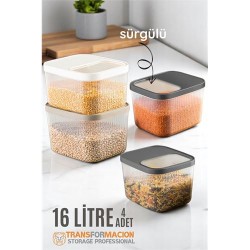 Modacar Erzak Bakliyat Kutusu Sürgülü Kapak Saklama Kabı 16 Litre 4 ADET