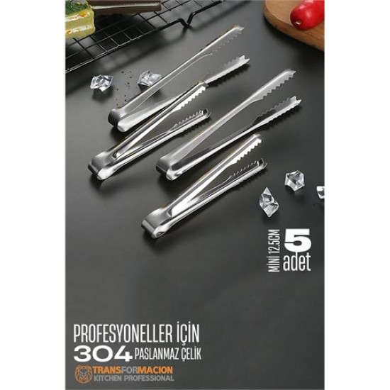 Modacar Mini 12.5 cm Buz Maşası - Şeker Limon Maşası Kokteyl Servis Maşası 5 li PAKET 304 Paslanmaz Çelik Modacar Mini 12.5 cm Buz Maşası - Şeker Limon Maşası Kokteyl Servis Maşası 5 li PAKET 304 Paslanmaz Çelik
