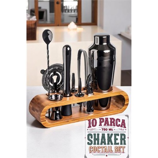 Modacar Shaker Kokteyl Set - 10 Parça 750 ML Shaker Coctail Set Bambu Standlı Modacar Shaker Kokteyl Set - 10 Parça 750 ML Shaker Coctail Set Bambu Standlı