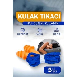 Modacar Kulak Tıkacı - İpli Silikon Kulak Tıkacı Seyahat Deniz Uyku Kulak Tıkacı 5 li SET
