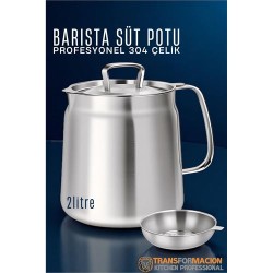 Modacar Barista Süt Potu- Filtreli Çok Amaçlı Pot - Yağ Filtresi Profesyonel 304 Paslanmaz Çelik