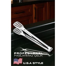 Modacar Amerikan Tip Mutfak Maşası 304 Paslanmaz Çelik Makarna Pasta Salata Çok Amaçlı Maşa
