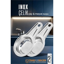 Modacar Inox Çelik Çay Süzgeci - Meyve Suyu Süzgeci  - Profesyoneller İçin 2 li SET Paslanmaz Çelik
