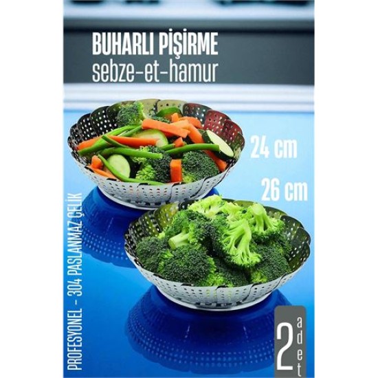 Modacar Sebze Pişirme Sepeti - Buharda Pişirme Haşlama Aparatı 15 ve 17 cm 2 li SET Modacar Sebze Pişirme Sepeti - Buharda Pişirme Haşlama Aparatı 15 ve 17 cm 2 li SET