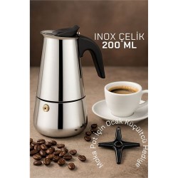 Modacar Inox Moka Pot - Paslanmaz Çelik Profesyonel Moka Pot - 200 ml