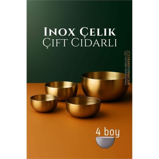 Modacar Çift Cidarlı Kase - Inox Çelik 4 LÜ Kase Seti Kase