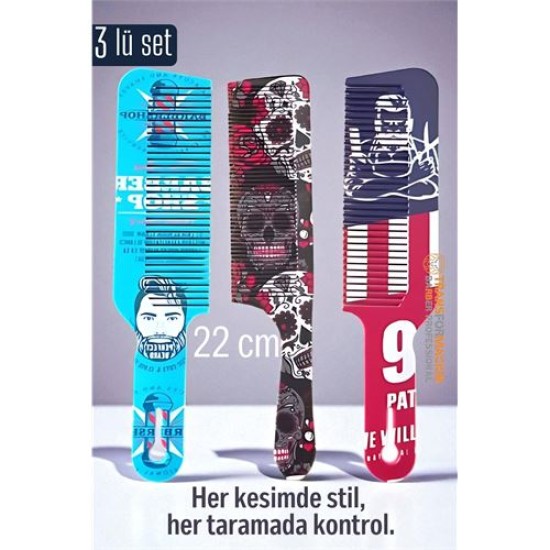 Modacar Saç Kesim Tarağı – Özel Tasarım 22 cm 3’lü Berber Tarağı Seti – Antistatik & Isıya Dayanıklı