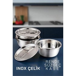 Modacar Inox Rende Kase Süzgeç Seti - MultiFix 3 in 1