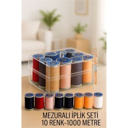 Modacar Dikiş İpliği Seti - 10 Renk 1000 Mt Kutulu Mezuralı Dikiş Seti
