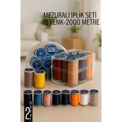 Modacar Dikiş İpliği Seti - 10 Renk 2000 Mt Kutulu Mezuralı Dikiş Seti